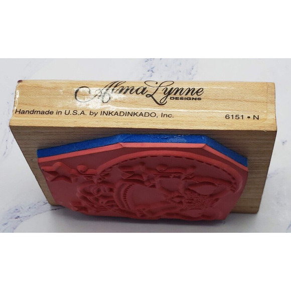 Inkadinkado Alma Lynne Angel Heart on Moon Wood Mounted Rubber Stamp - Picture 3 of 7